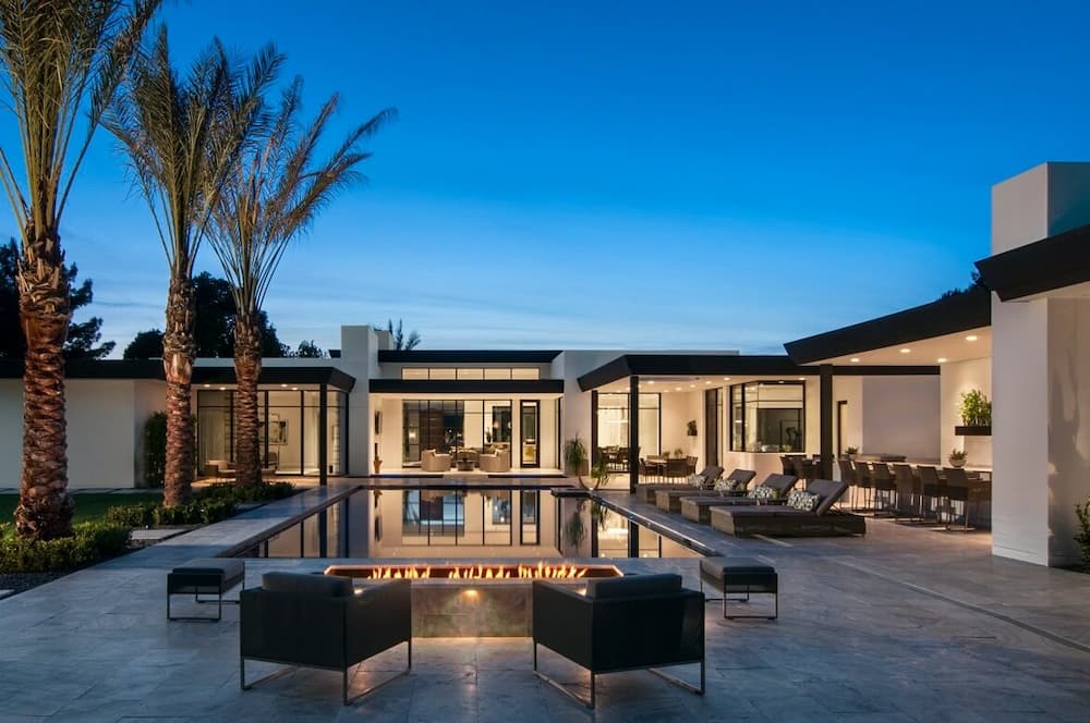 Luxury Home Rear Exterior over Fire Pit