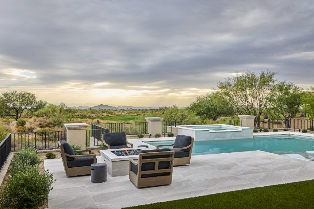 Pool terrace overlooking the desert and golf landscape at Mirabel Timeless